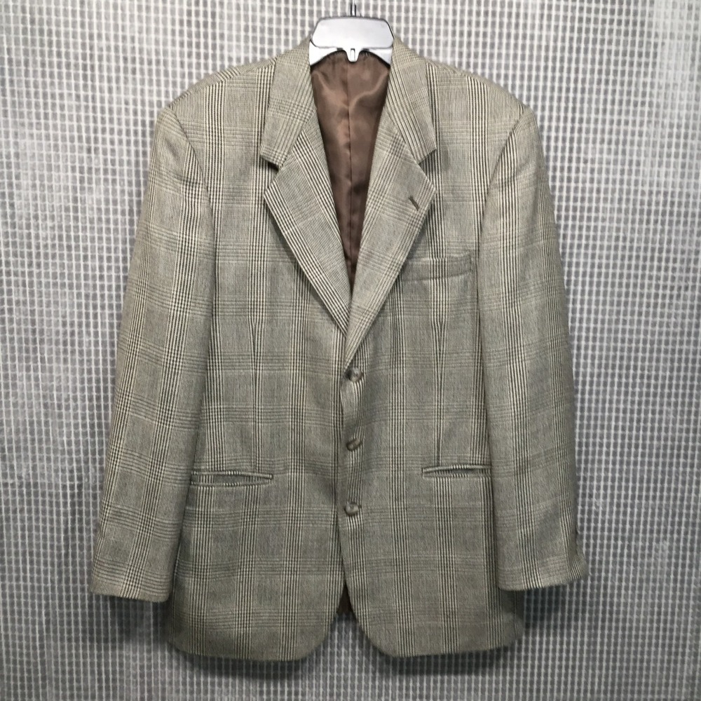 Jeffrey Banks Mens Blazer Glen Plaid‎ Wool Blend Brown Gray 45R
